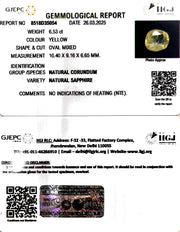 6.53/CT Natural Yellow Sapphire With Govt Lab Certificate